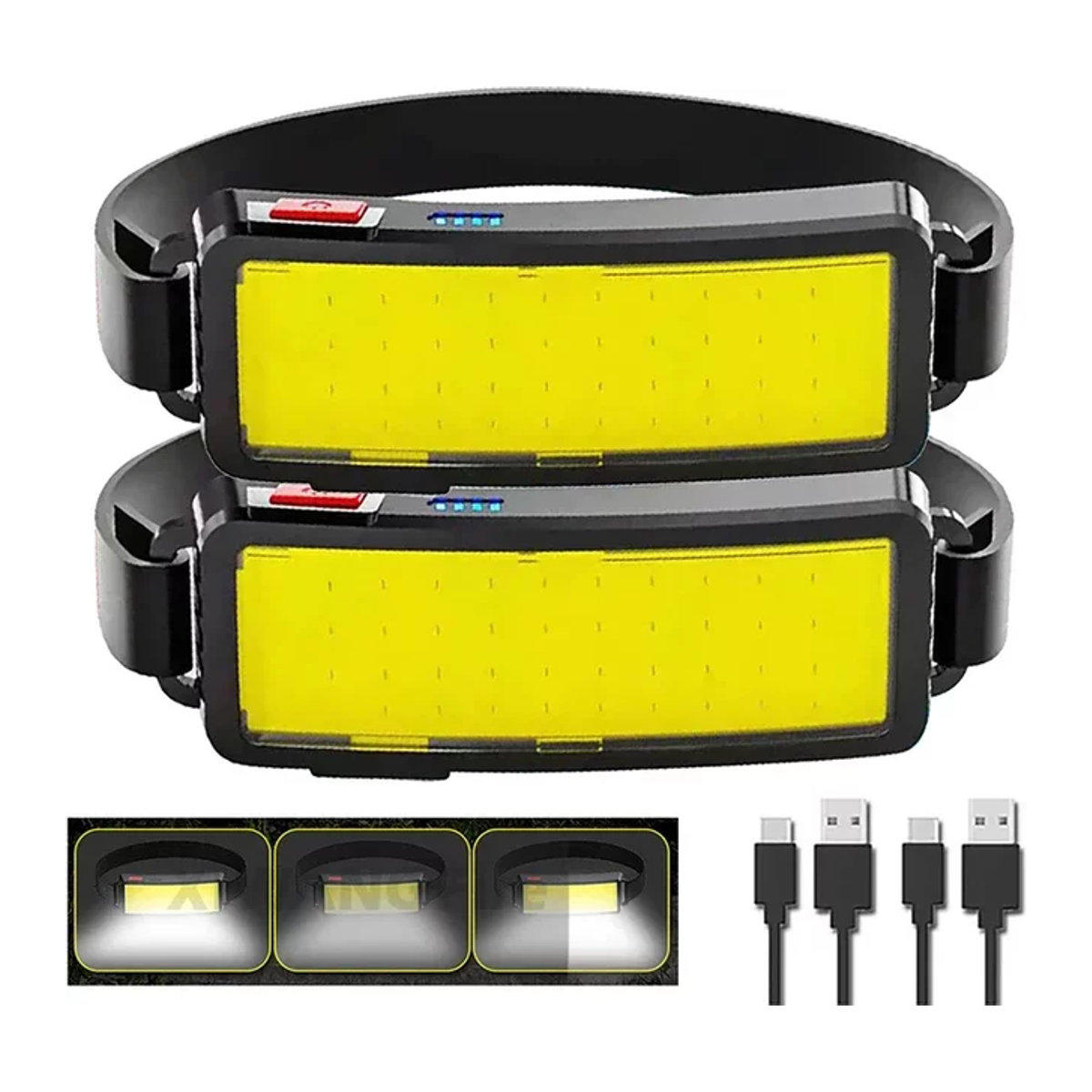 JIASHUAIXIN COB LED Scheinwerfer Kopf-Taschenlampe mit USB-C wiederaufladbarem Akku, wasserdichte Camping-Leuchte für Outdoor und Angeln - Bild 1