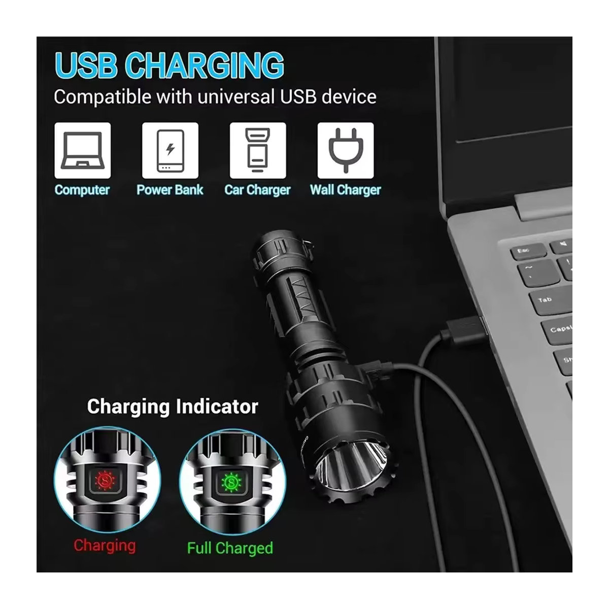 JIASHUAIXIN LED Taktische Jagdtaschenlampe L2 mit Gun Mount und USB-Ladefunktion, Wasserdichtes Aluminium-Gehäuse - Bild 5