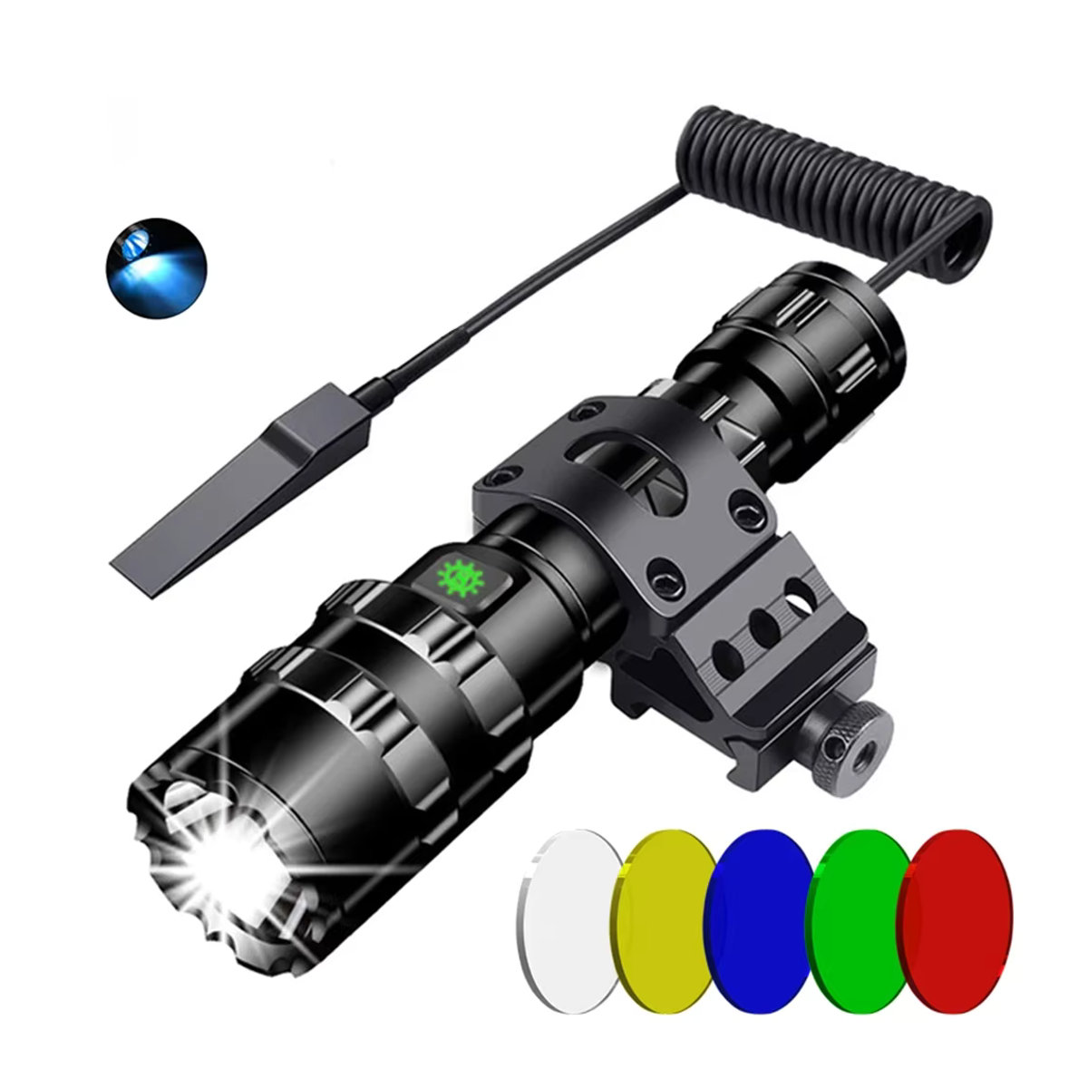 JIASHUAIXIN LED Taktische Jagdtaschenlampe L2 mit Gun Mount und USB-Ladefunktion, Wasserdichtes Aluminium-Gehäuse - Bild 6