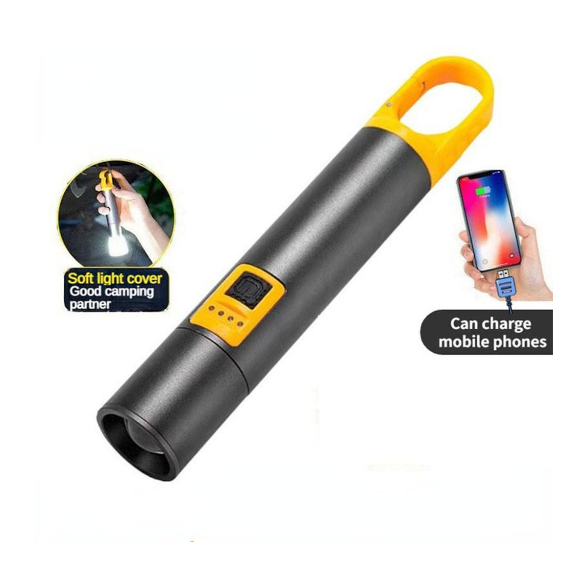 JIASHUAIXIN P90 LED-Taschenlampe Multifunktionale Arbeitsleuchte mit USB-Schnellladefunktion und Haken, Wasserdicht - Bild 1