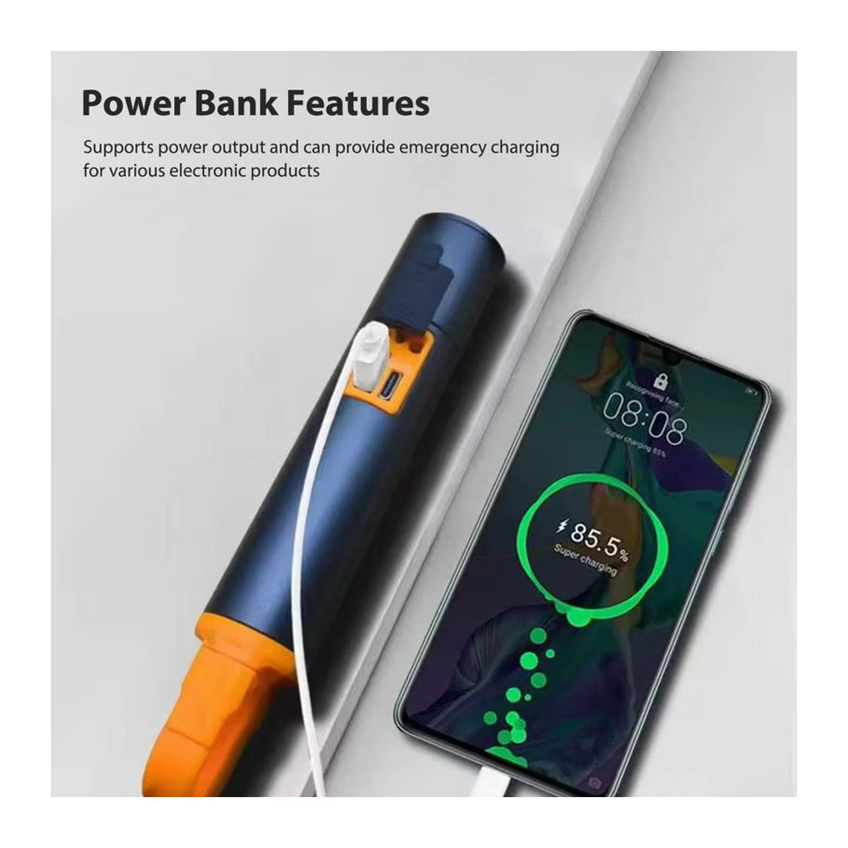 JIASHUAIXIN P90 LED-Taschenlampe Multifunktionale Arbeitsleuchte mit USB-Schnellladefunktion und Haken, Wasserdicht - Bild 4