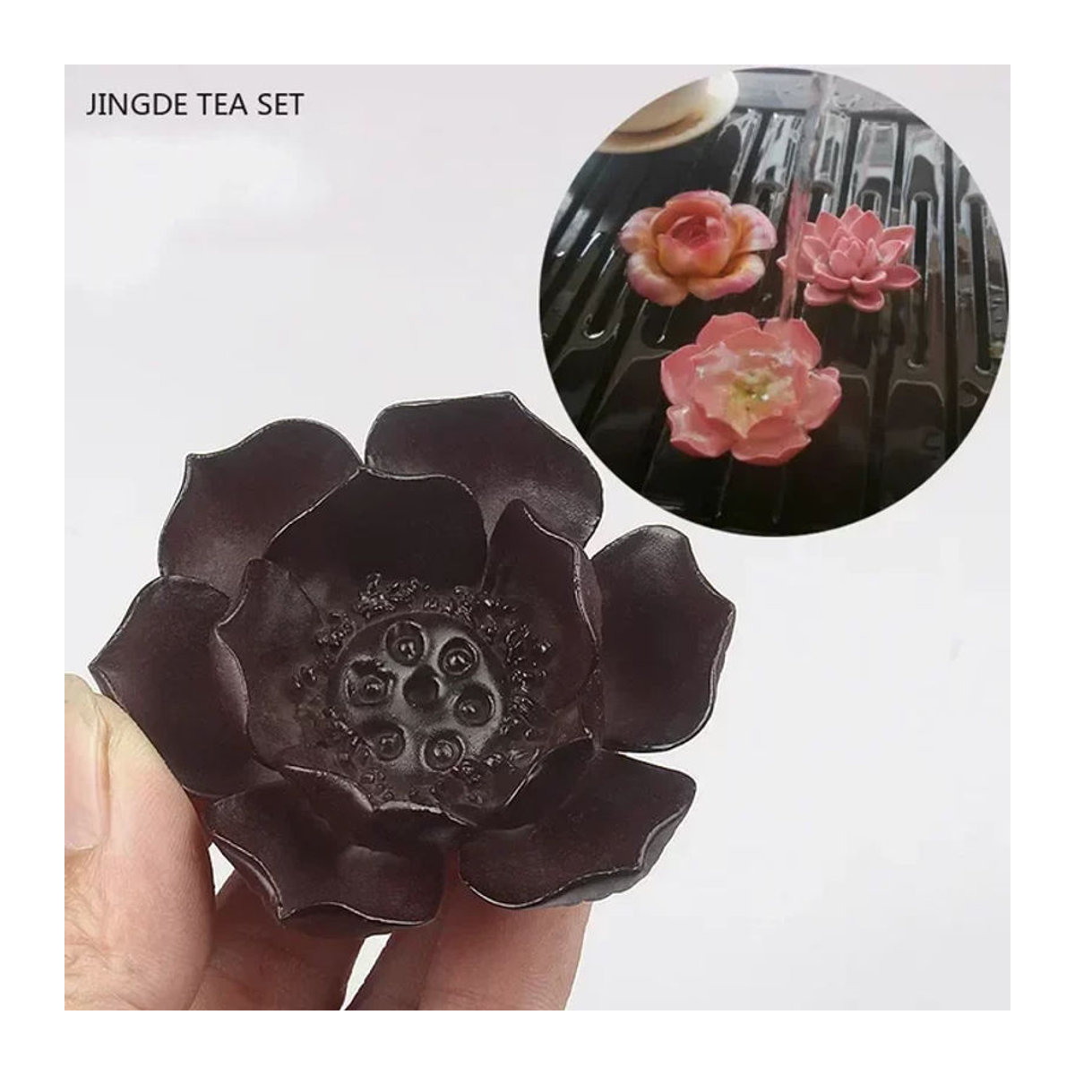 JINGDE TEA SET Keramik Tee-Zubehör mit Farbwechsel und floralem Blumenmuster als dekorative Tier-Skulptur in Mehrfarbig - Bild 1