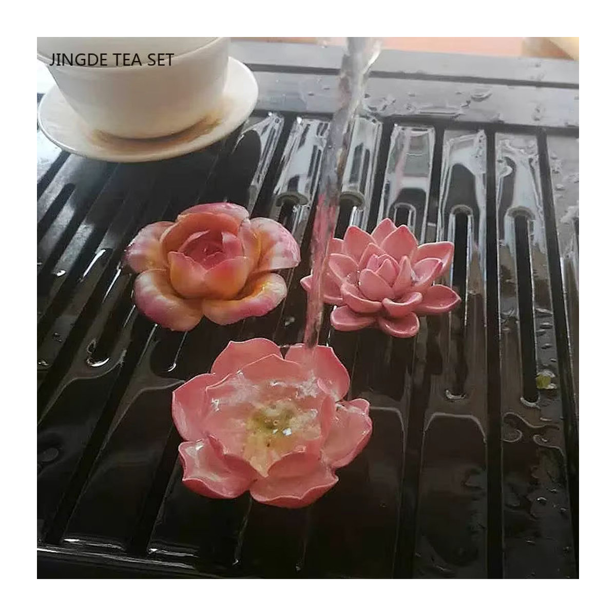 JINGDE TEA SET Keramik Tee-Zubehör mit Farbwechsel und floralem Blumenmuster als dekorative Tier-Skulptur in Mehrfarbig - Bild 3