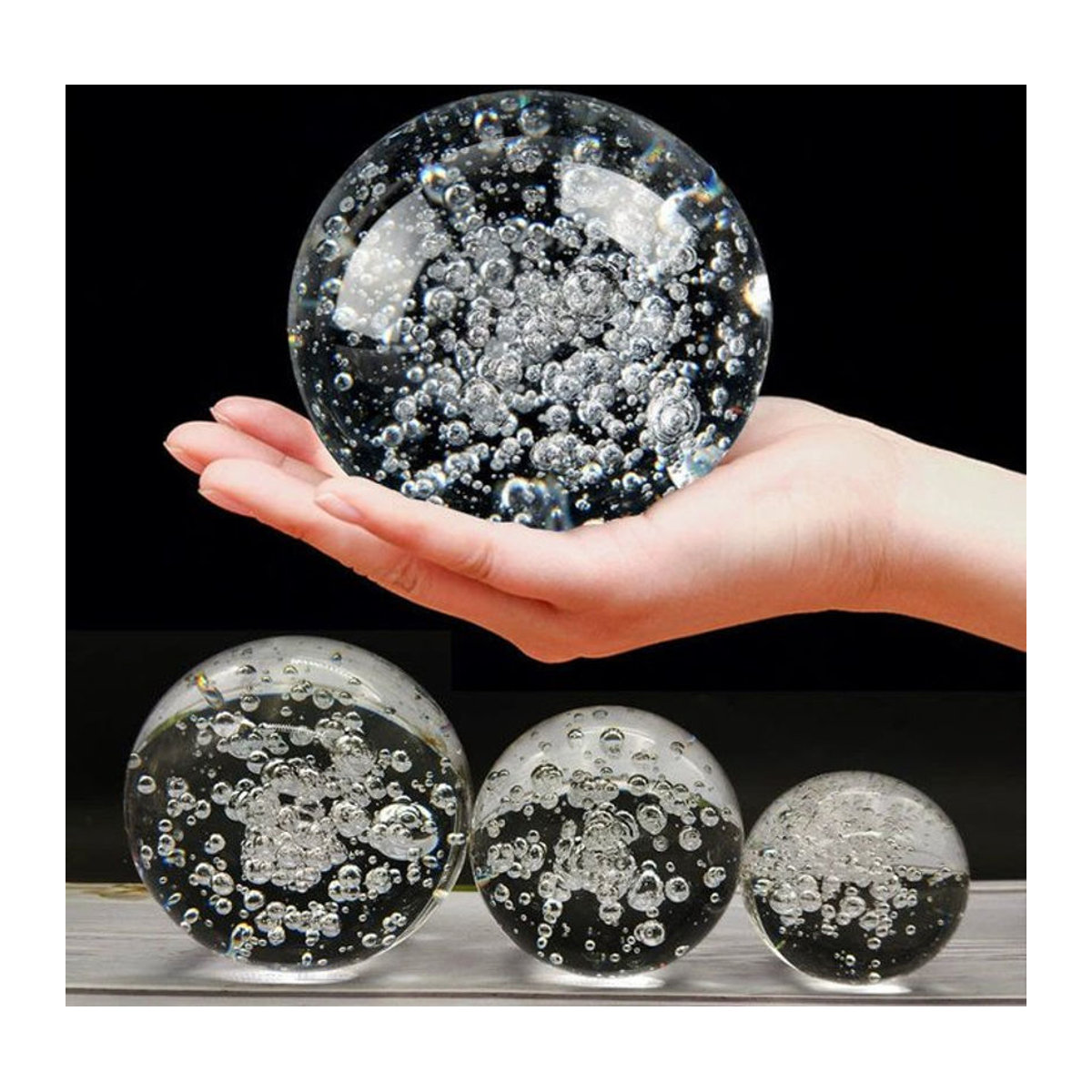 JingHanLu Kristallkugel aus Glas mit Blasen in Transparent, Feng Shui Glücksbringer zur Dekoration für dein Heim oder Büro - Bild 1