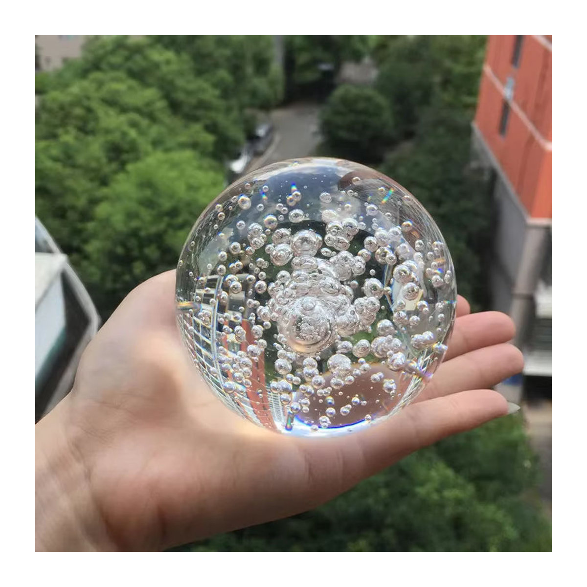 JingHanLu Kristallkugel aus Glas mit Blasen in Transparent, Feng Shui Glücksbringer zur Dekoration für dein Heim oder Büro - Bild 2