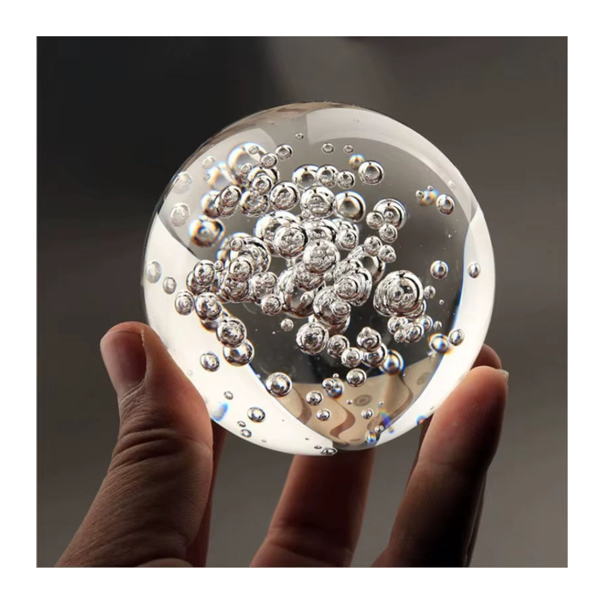 JingHanLu Kristallkugel aus Glas mit Blasen in Transparent, Feng Shui Glücksbringer zur Dekoration für dein Heim oder Büro - Bild 5