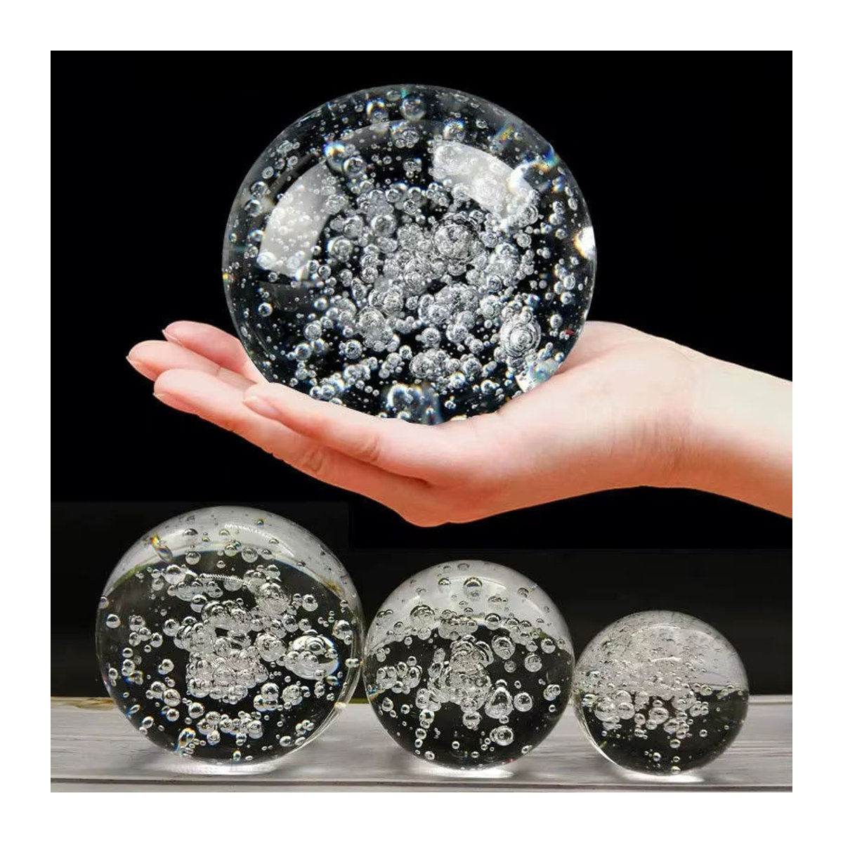 JingHanLu Kristallkugel aus Glas mit Blasen in Transparent, Feng Shui Glücksbringer zur Dekoration für dein Heim oder Büro - Bild 6
