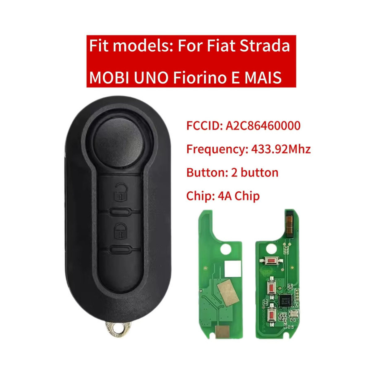 Jingxin Flip Remote Key Autoschlüssel mit 2/3 Tasten für Fiat Strada Mobi Uno Fiorino E Mais, HITAG AES 7945 4A Chip 433 MHz, Farbe: Schwarz - Bild 4