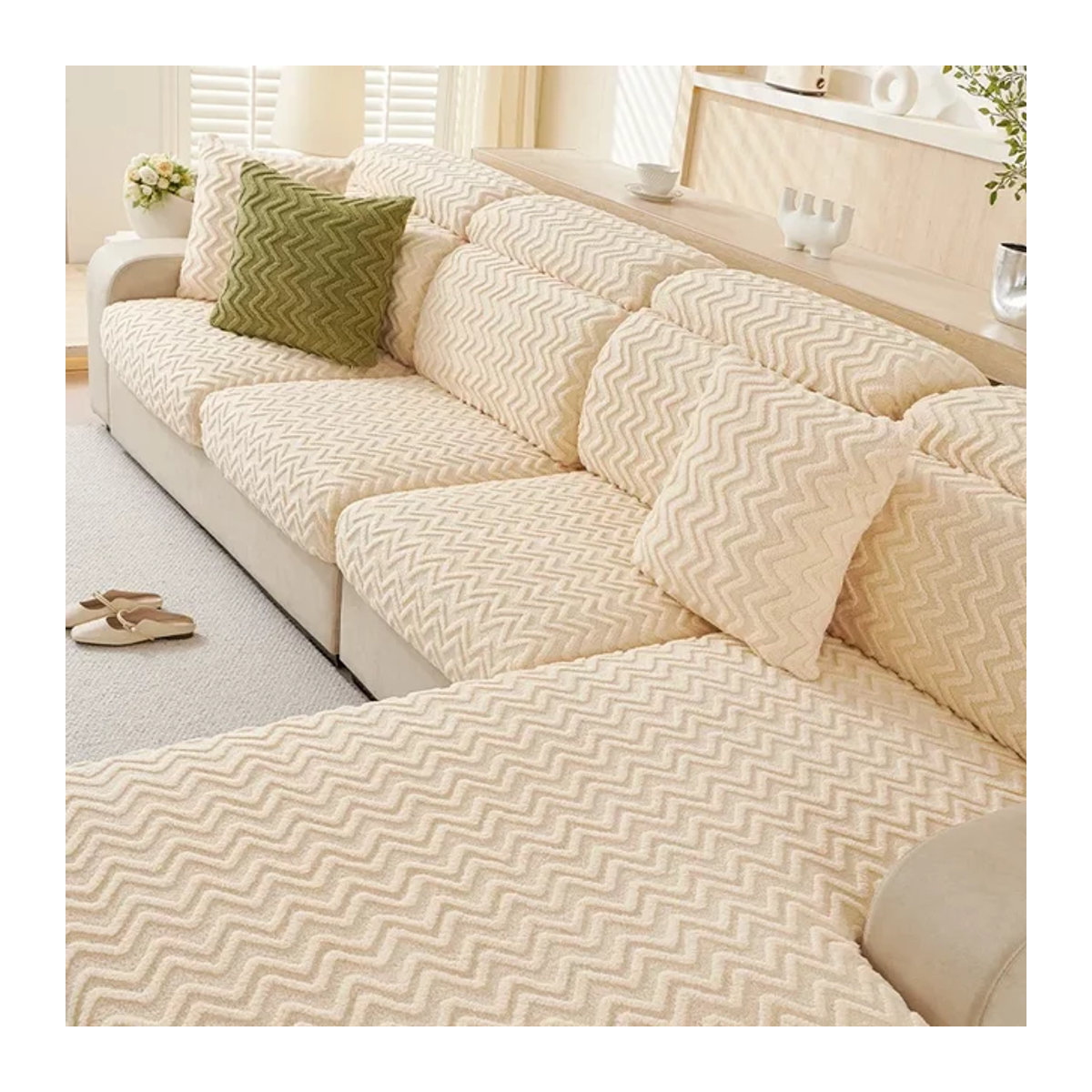 Jingyan Xijie All-Inclusive Universal Sofabezug aus Plüsch in Creme für Schutz und Wärme - Bild 1