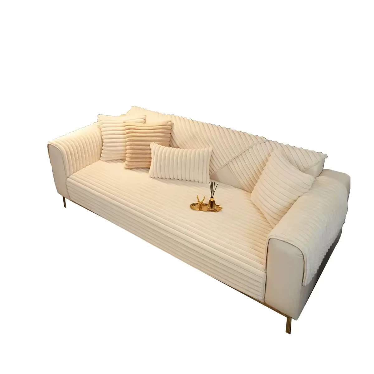Jingyan Xijie Sofa Kissen aus weichem Kaninchen Plüsch in Creme mit rutschfester Unterseite und Handtuchbezug - Bild 2