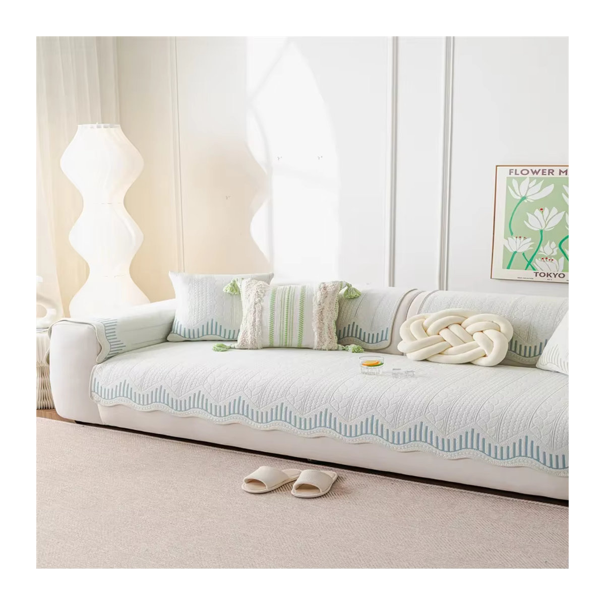 Jingyan Xijie Sofa Kissen Set aus Baumwolle in Weiß mit rutschfester Oberfläche im pastoralen Stil - Bild 3