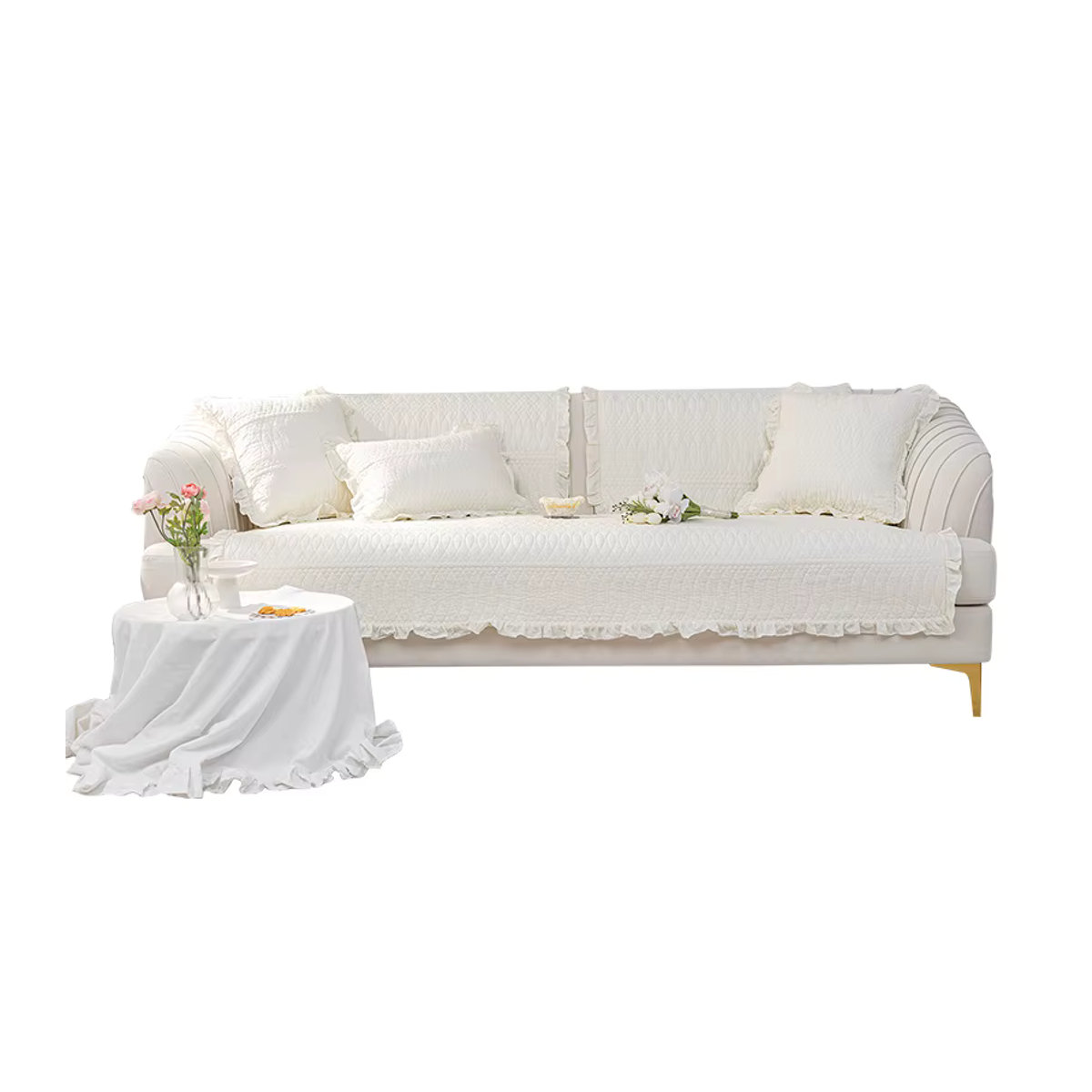Jingyan Xijie Sofa Kissenbezug aus Stoff in Beige, rutschfest und universell für das Wohnzimmer - Bild 2