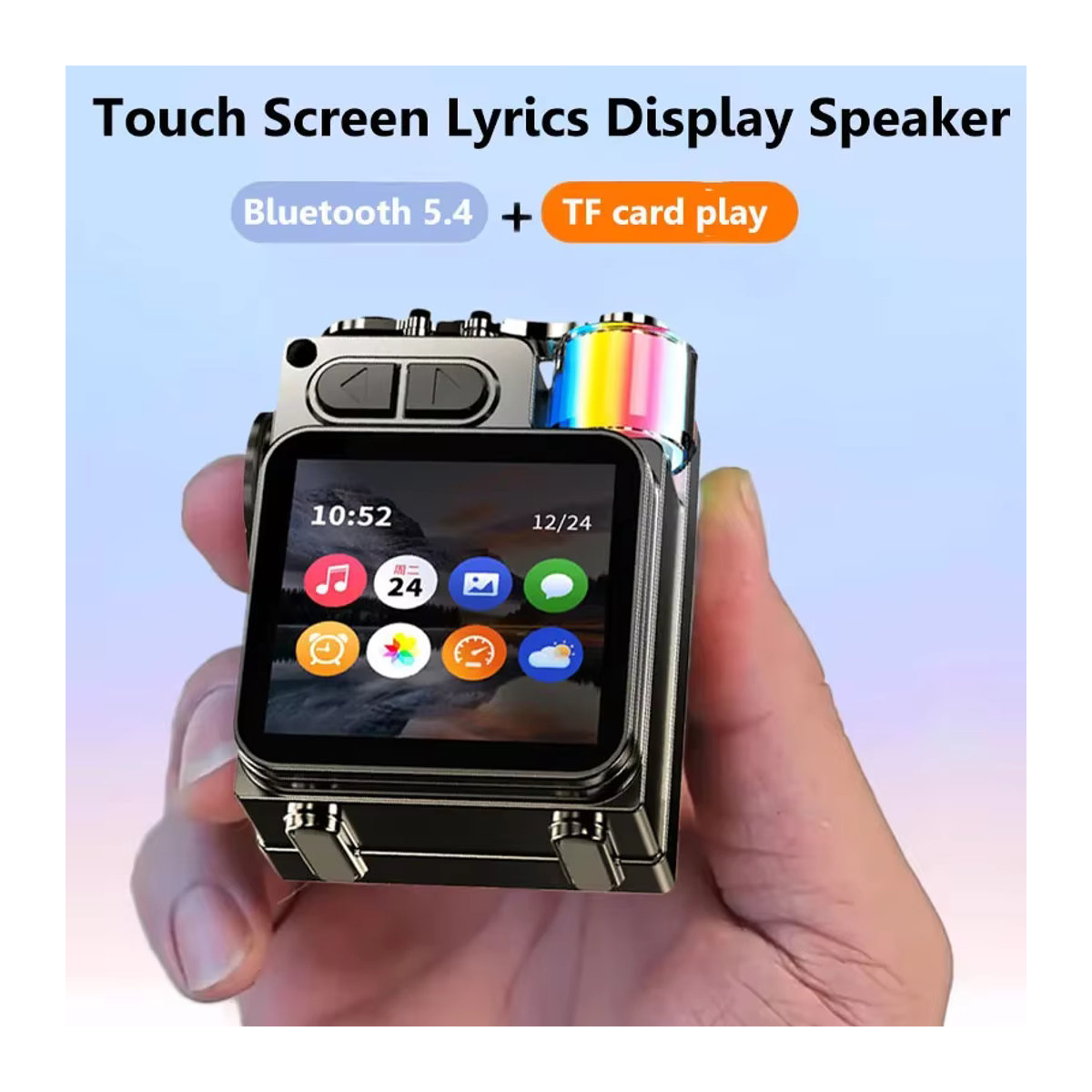 JINSERTA Bluetooth Lautsprecher mit Smart Touch Screen, tragbarer Mini Audio Player mit App-Steuerung und Freisprechfunktion, Schwarz oder Silber - Bild 2
