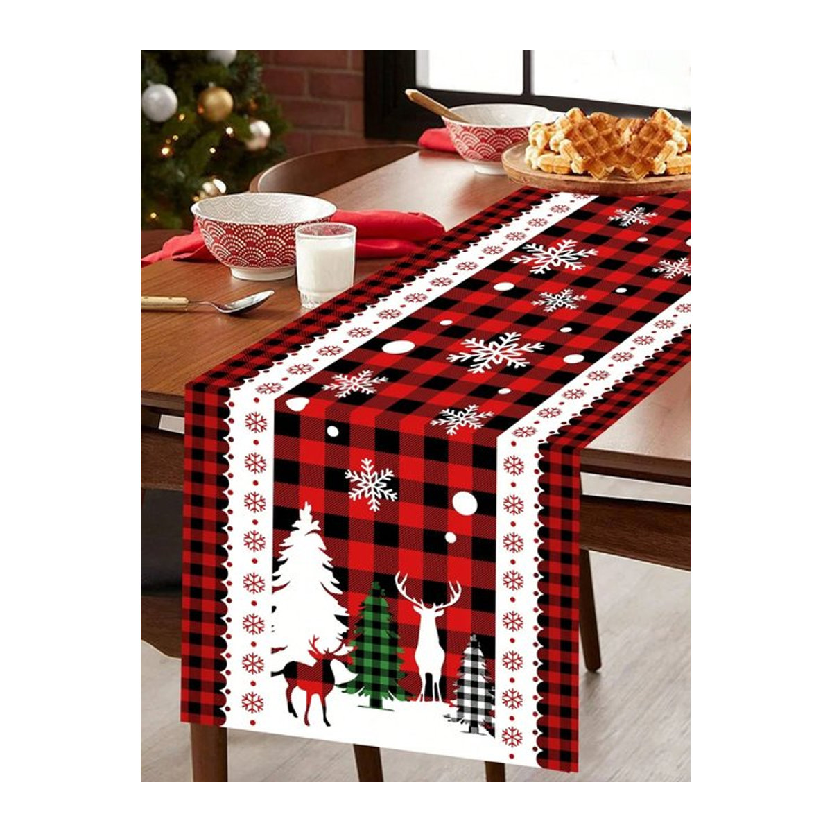 JIT 1 Tischläufer mit weihnachtlichem Karomuster in Rot, Schwarz und Weiß - Bild 1