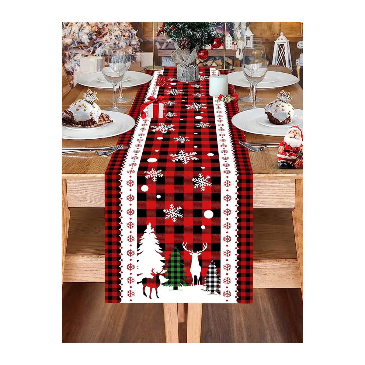 JIT 1 Tischläufer mit weihnachtlichem Karomuster in Rot, Schwarz und Weiß - Bild 2