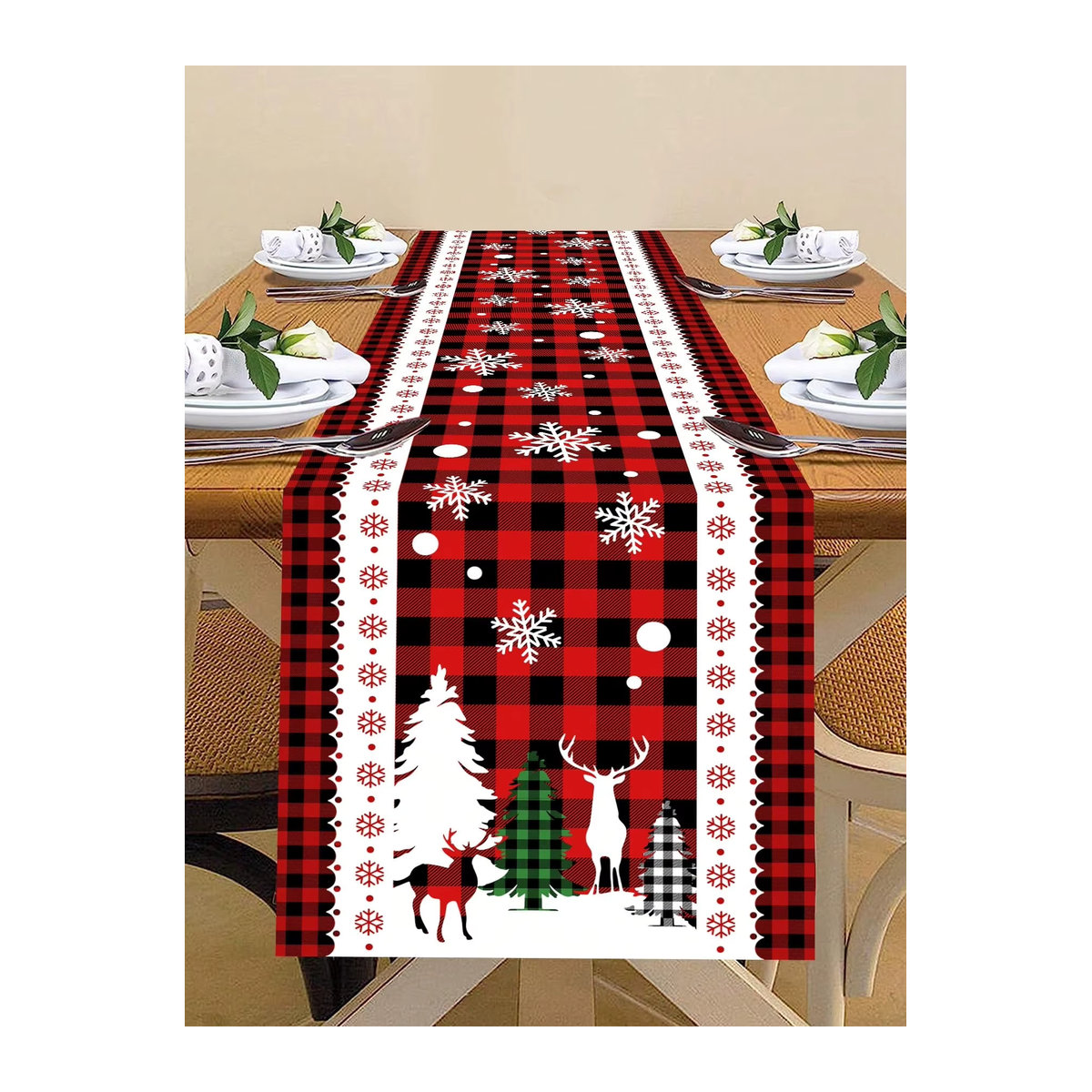 JIT 1 Tischläufer mit weihnachtlichem Karomuster in Rot, Schwarz und Weiß - Bild 3
