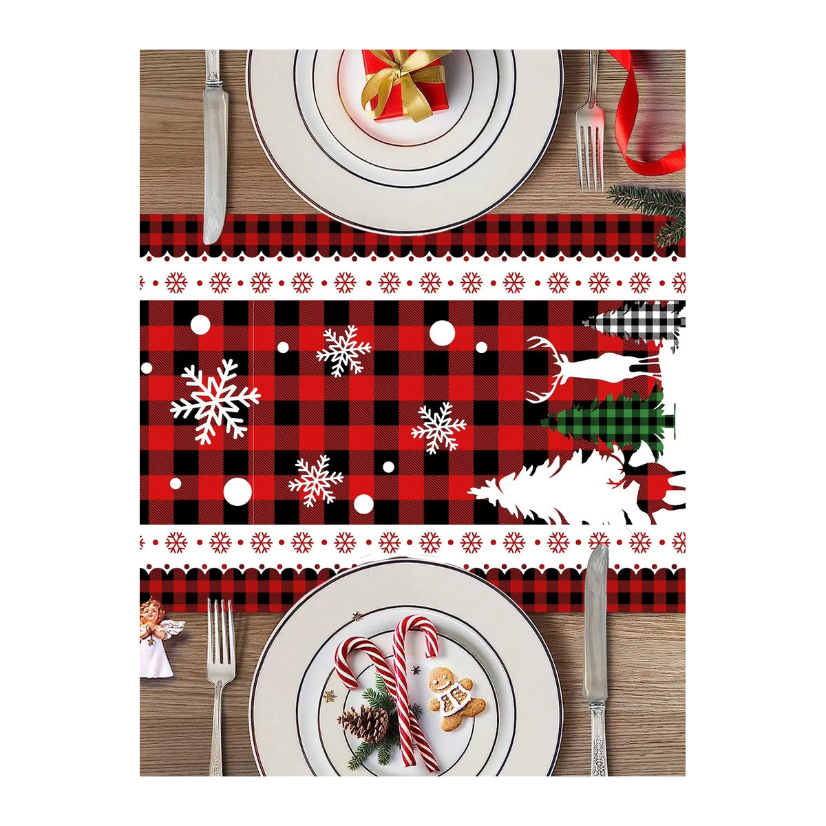 JIT 1 Tischläufer mit weihnachtlichem Karomuster in Rot, Schwarz und Weiß - Bild 4