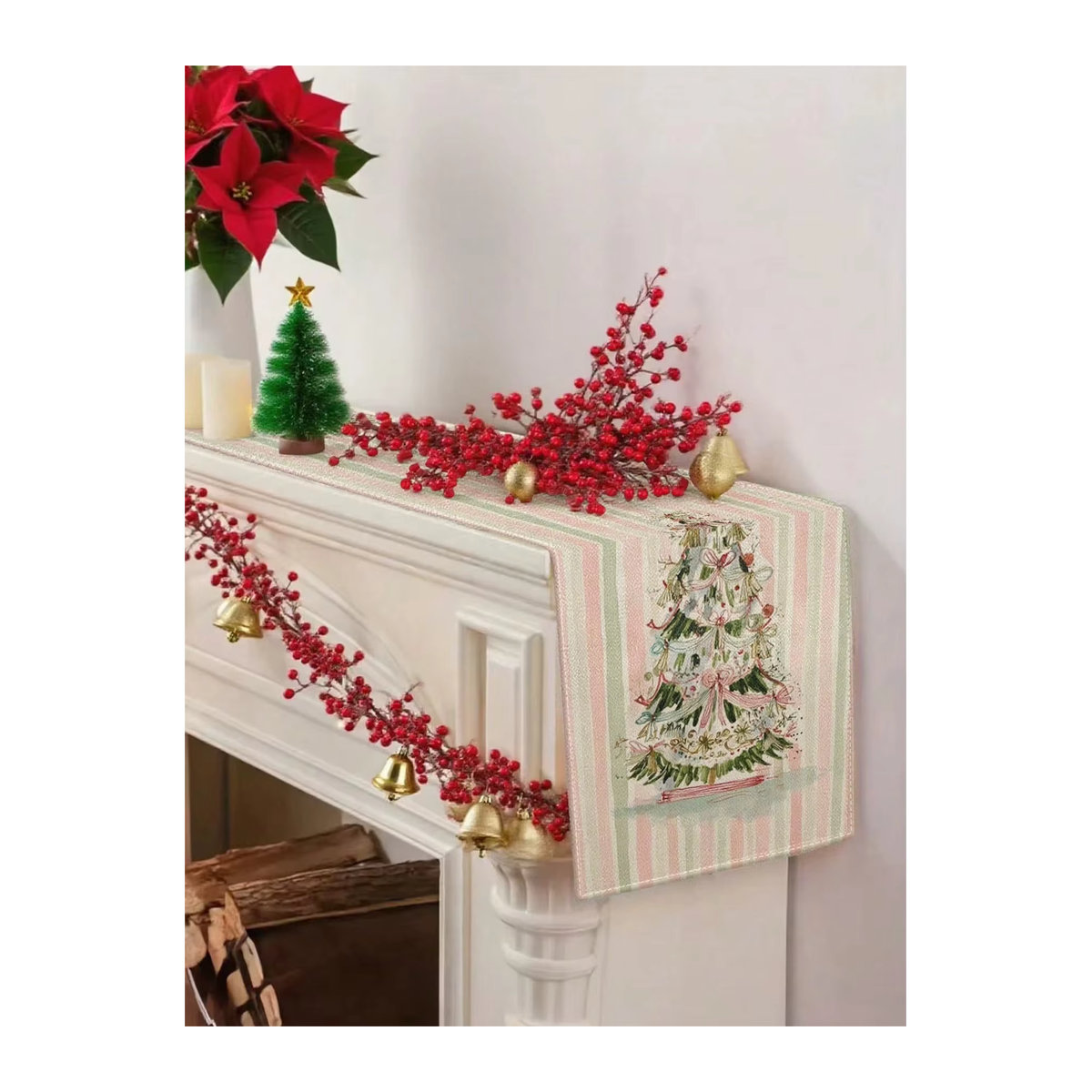 JIT Tischläufer mit Weihnachtsbaum-Motiv in Rosa und Grün für deine Weihnachtsdekoration - Bild 3