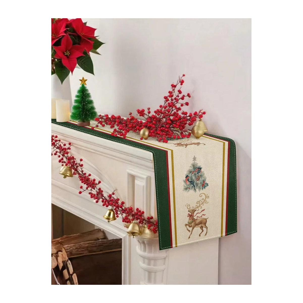 JIT Tischläufer mit Weihnachtsmotiv Rentier und Baum in Grün, Rot und Gold - Bild 2