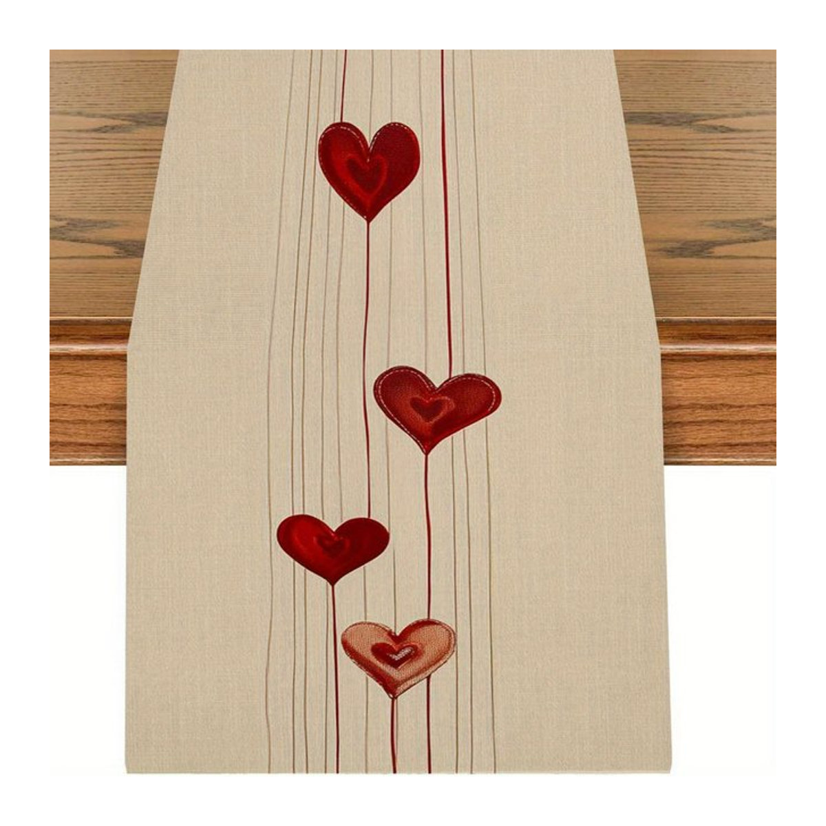 JIT Tischläufer Valentinstag aus Polyester mit hängendem Herz in Beige - Bild 1