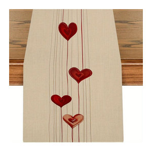 JIT Tischläufer Valentinstag aus Polyester mit hängendem Herz in Beige