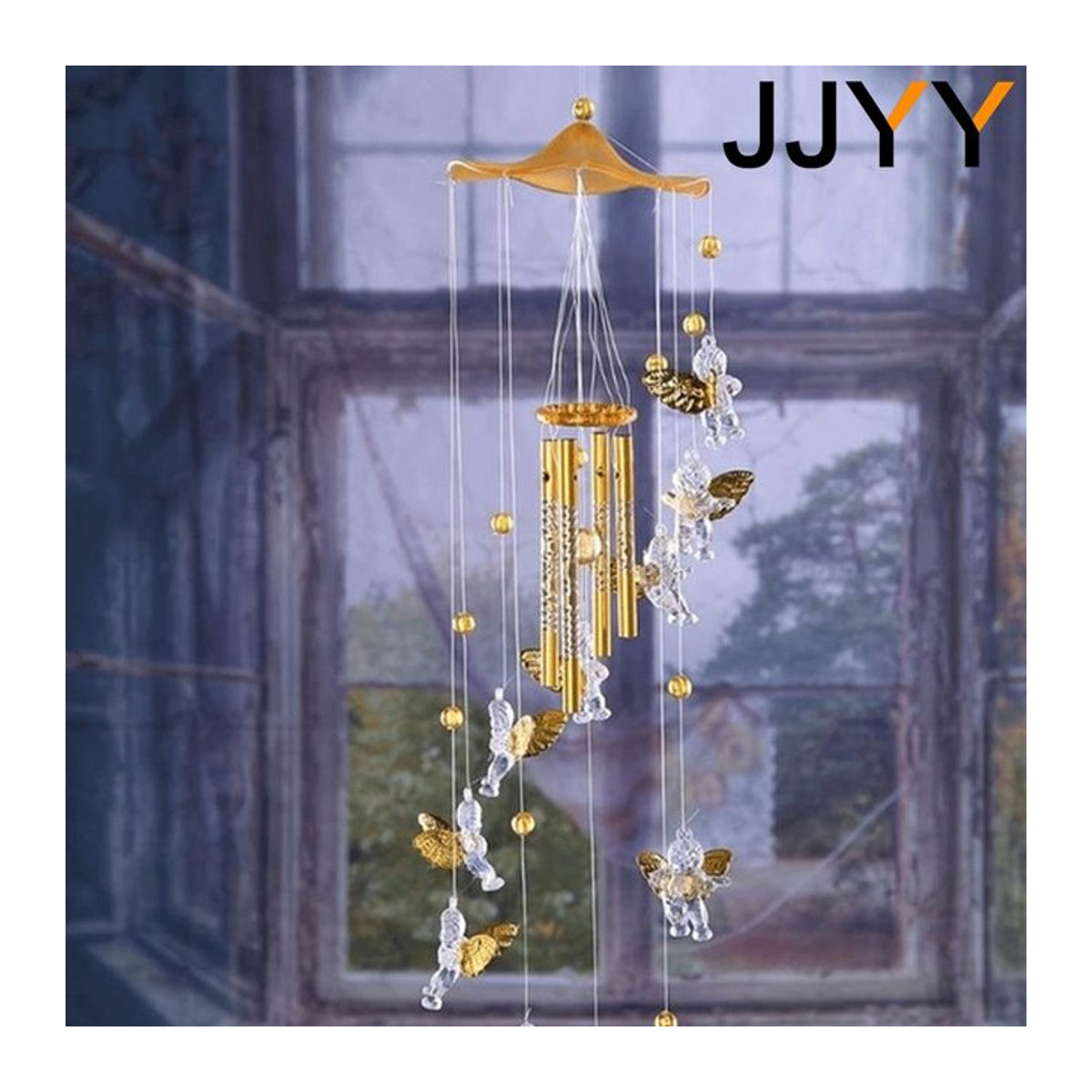 JJYY Angel Cupid Windspiel-Anhänger aus Glas und Metall in Silber oder Gold zur Heimdekoration - Bild 1