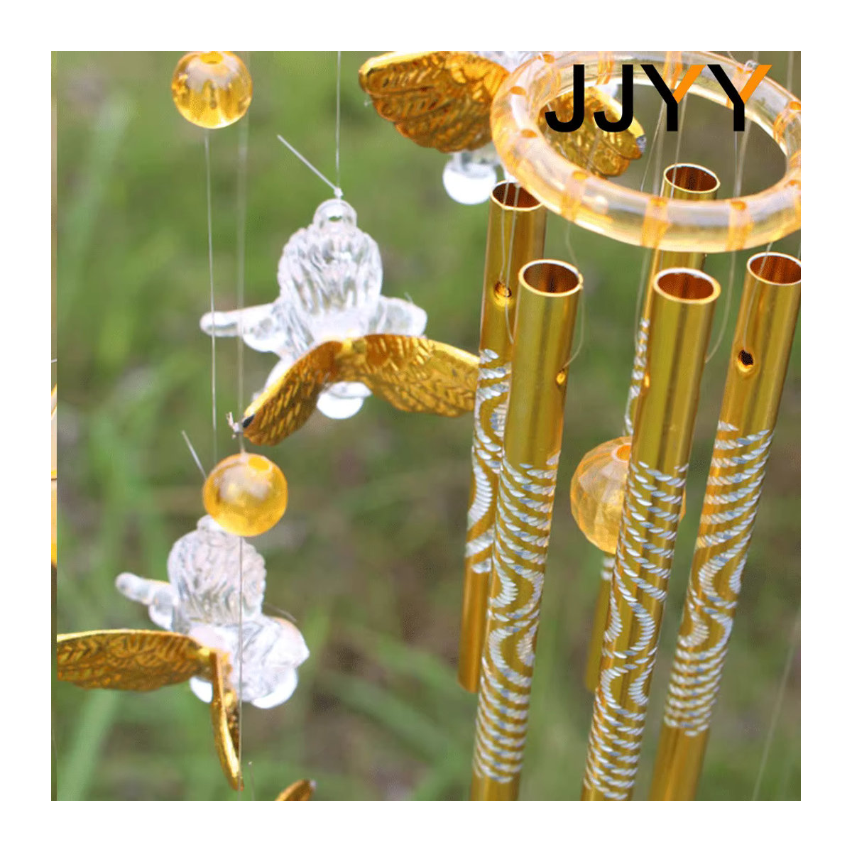 JJYY Angel Cupid Windspiel-Anhänger aus Glas und Metall in Silber oder Gold zur Heimdekoration - Bild 2