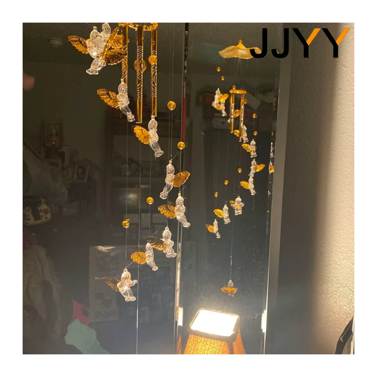 JJYY Angel Cupid Windspiel-Anhänger aus Glas und Metall in Silber oder Gold zur Heimdekoration - Bild 4