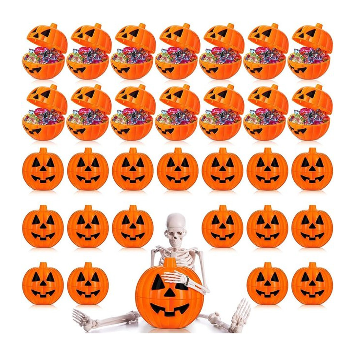 JK-ZMM Halloween Kürbis Aufbewahrungsboxen aus Kunststoff in Orange für Kinder als DIY Geschenkebehälter und Partydekoration - Bild 1