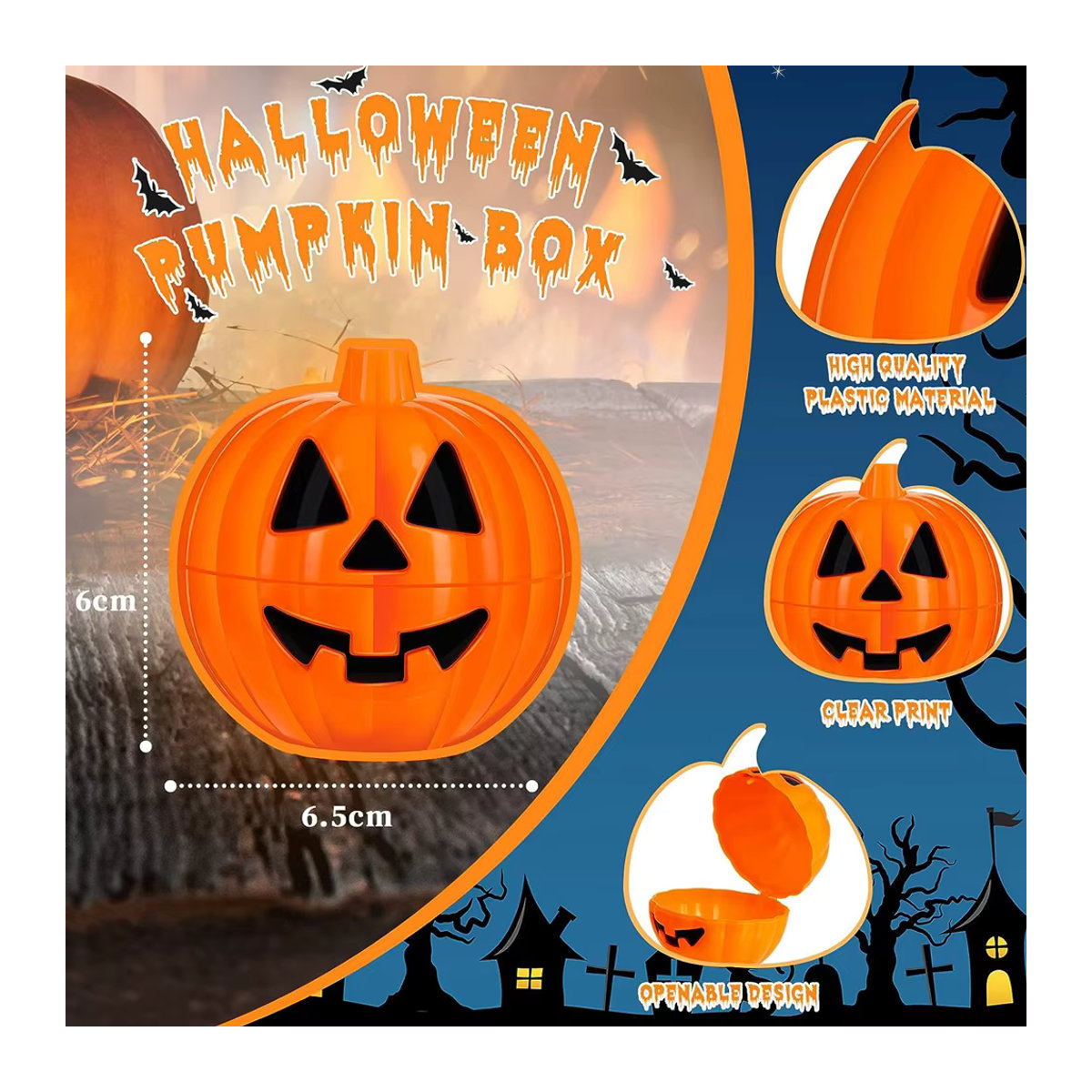 JK-ZMM Halloween Kürbis Aufbewahrungsboxen aus Kunststoff in Orange für Kinder als DIY Geschenkebehälter und Partydekoration - Bild 2