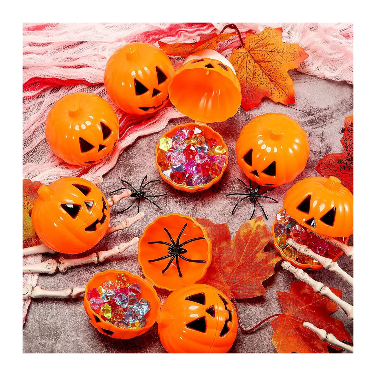 JK-ZMM Halloween Kürbis Aufbewahrungsboxen aus Kunststoff in Orange für Kinder als DIY Geschenkebehälter und Partydekoration - Bild 5