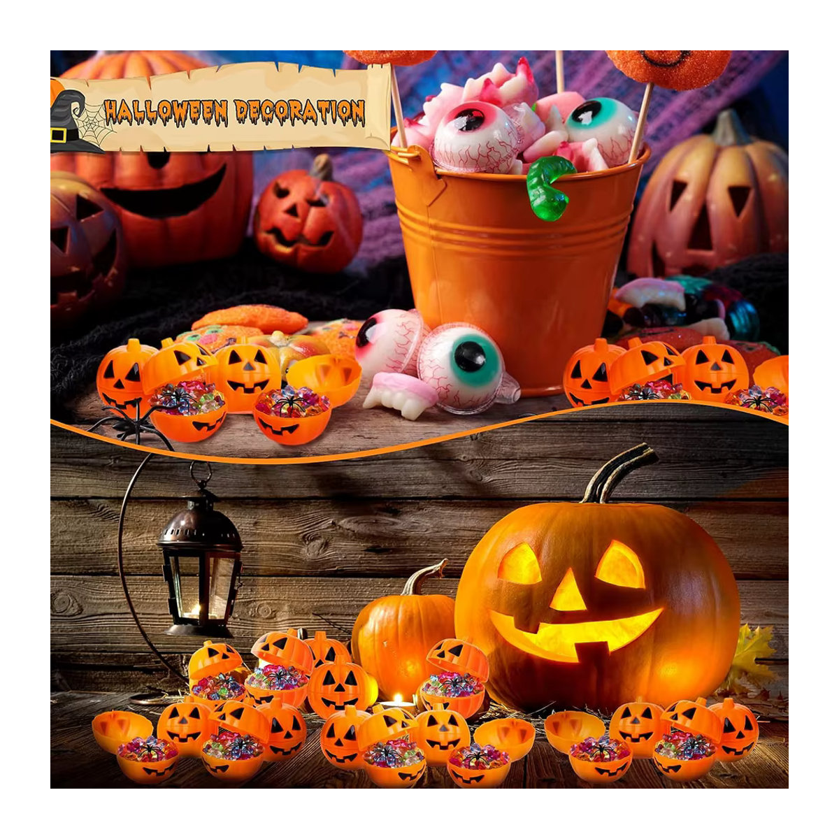 JK-ZMM Halloween Kürbis Aufbewahrungsboxen aus Kunststoff in Orange für Kinder als DIY Geschenkebehälter und Partydekoration - Bild 6