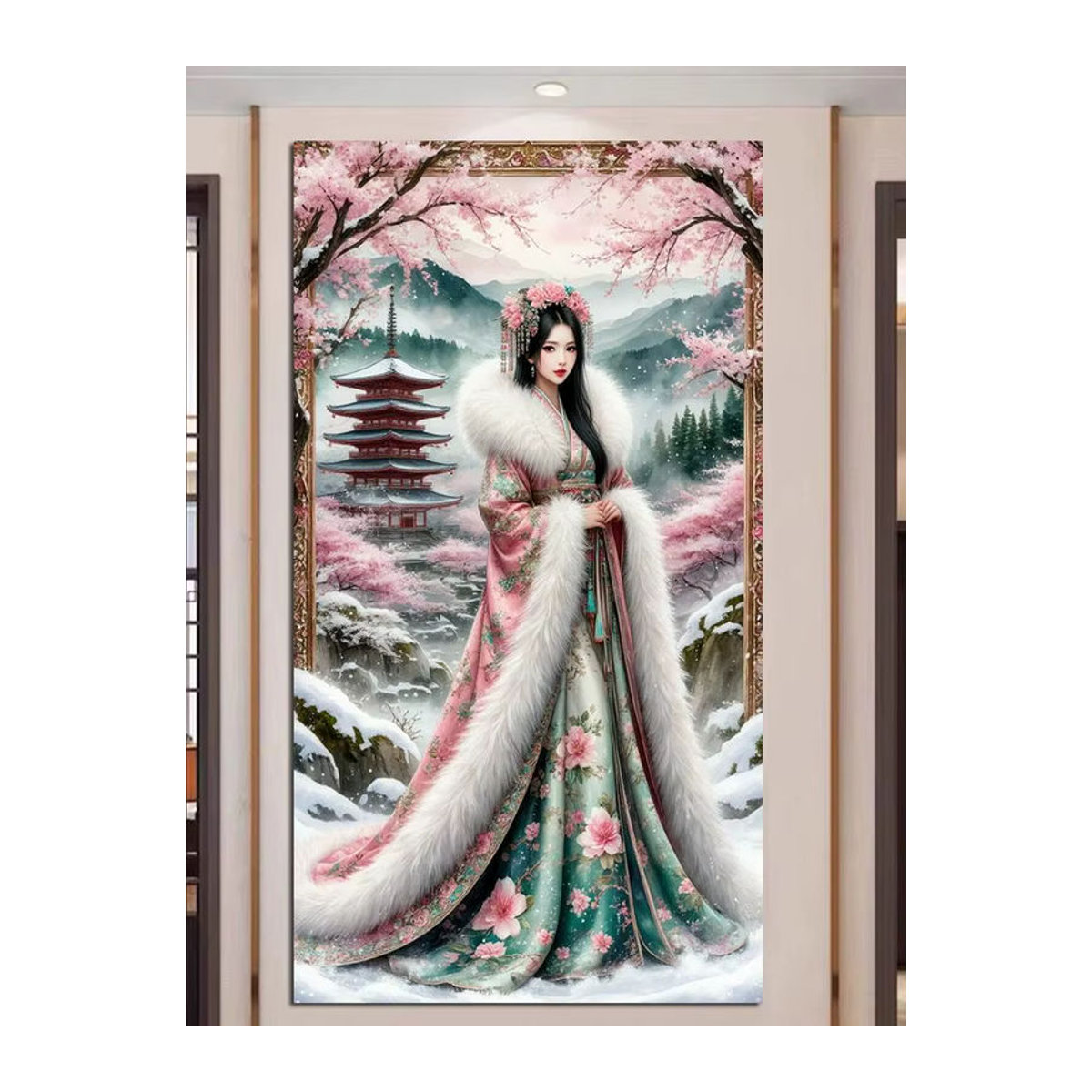 JKEKEYANG DIY Diamantgemälde Geisha mit Blumen, mehrfarbiges Diamantmosaik im Hochformat zur Wandmontage, B/H: 40 x 40 cm - Bild 2