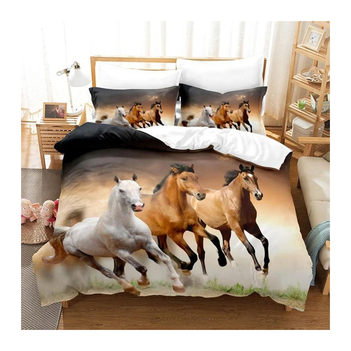 JMG Household Supplies 3D Anime Pferde Bettwäsche Set, mehrfarbig, 3-teilig, B/H: 200 x 200 cm - Bild 1