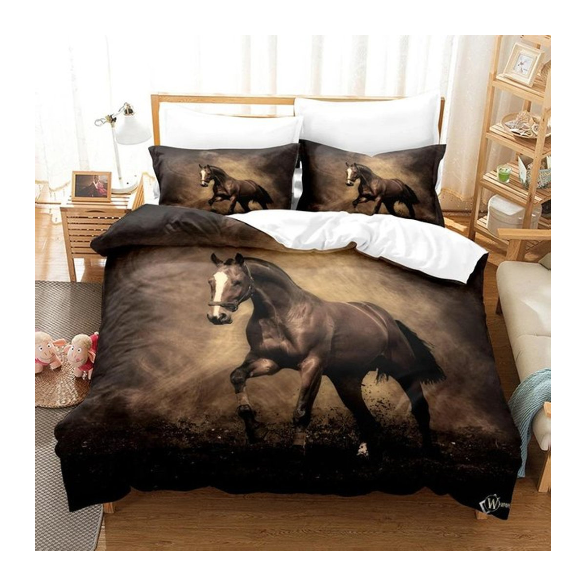 JMG Household Supplies 3D Anime Pferde Bettwäsche Set mit Reißverschluss, Braun, B/H: 200 x 200 cm, 3-teilig - Bild 1