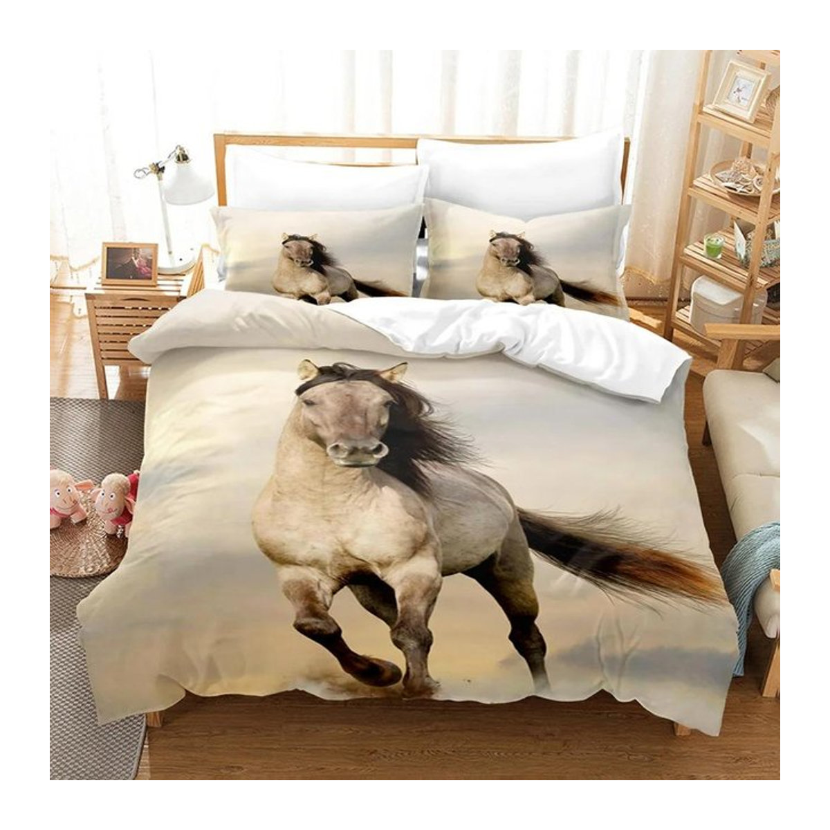 JMG Household Supplies 3D Anime Pferde Bettwäsche Set mit Reißverschluss, Weiß, B/H: 150 x 200 cm, 3-teilig - Bild 1