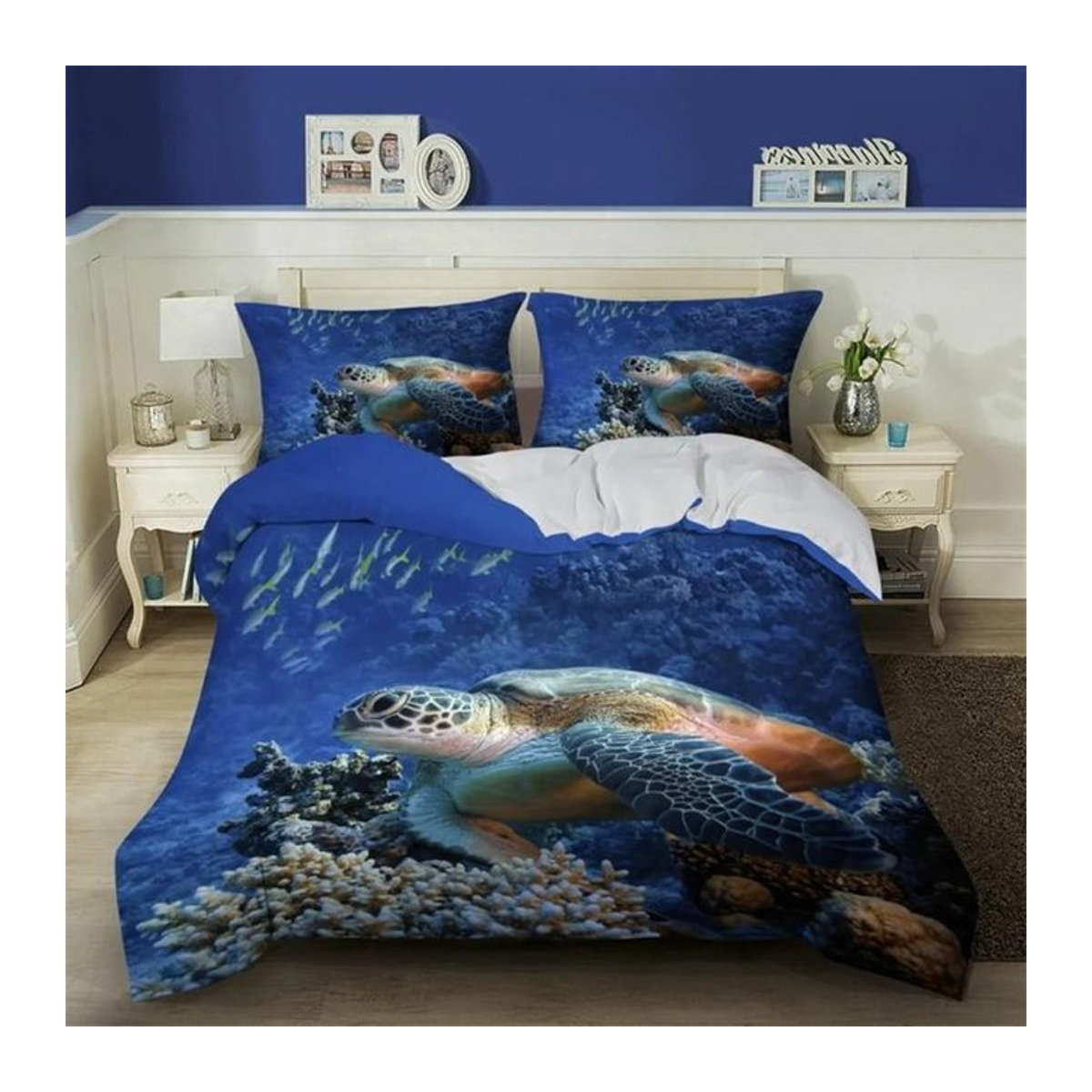JMG Household Supplies Bettwäsche Set Meeresschildkröte in Blau mit 3D-Ozean-Design im mediterranen Stil, B/H: 70 x 133 cm - Bild 1