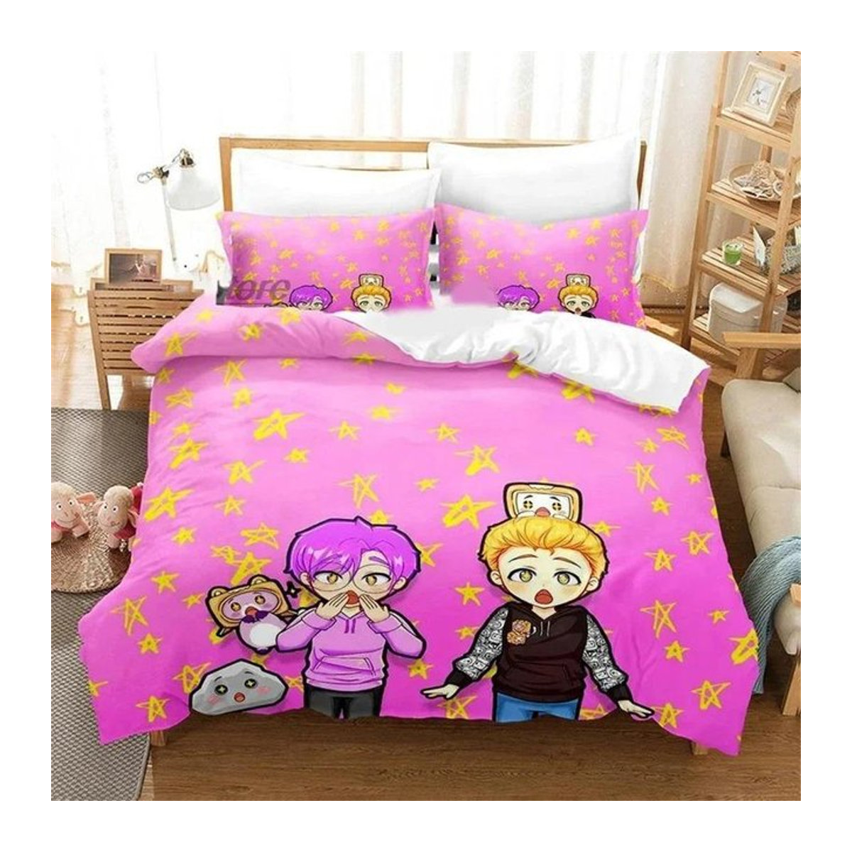 JMG Household Supplies Bettwäscheset 3D Cartoon Foxy Boxy Lanky-box in Rosa, Bettbezug und Steppdeckenbezug für Einzelbett, Twin oder King Size, B/H: 245 x 210 cm - Bild 1