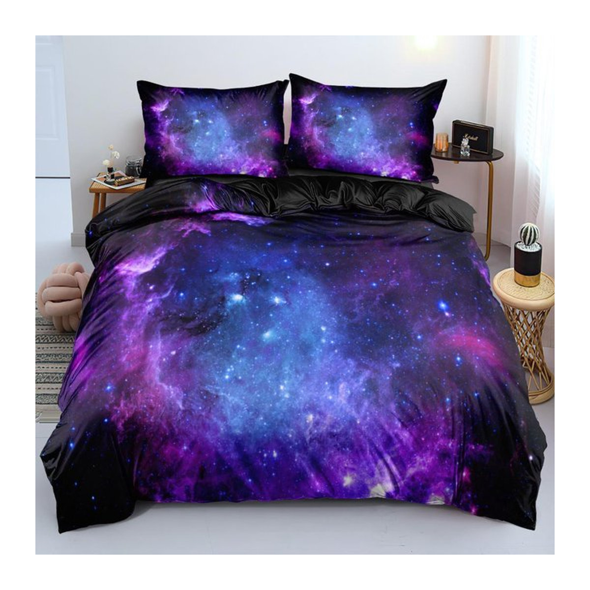 JMG Household Supplies Bettwäscheset Galaxy Dunkelblau mit Sternenhimmel Design, 2-teilig, Breite: 135 cm, Länge: 200 cm - Bild 1