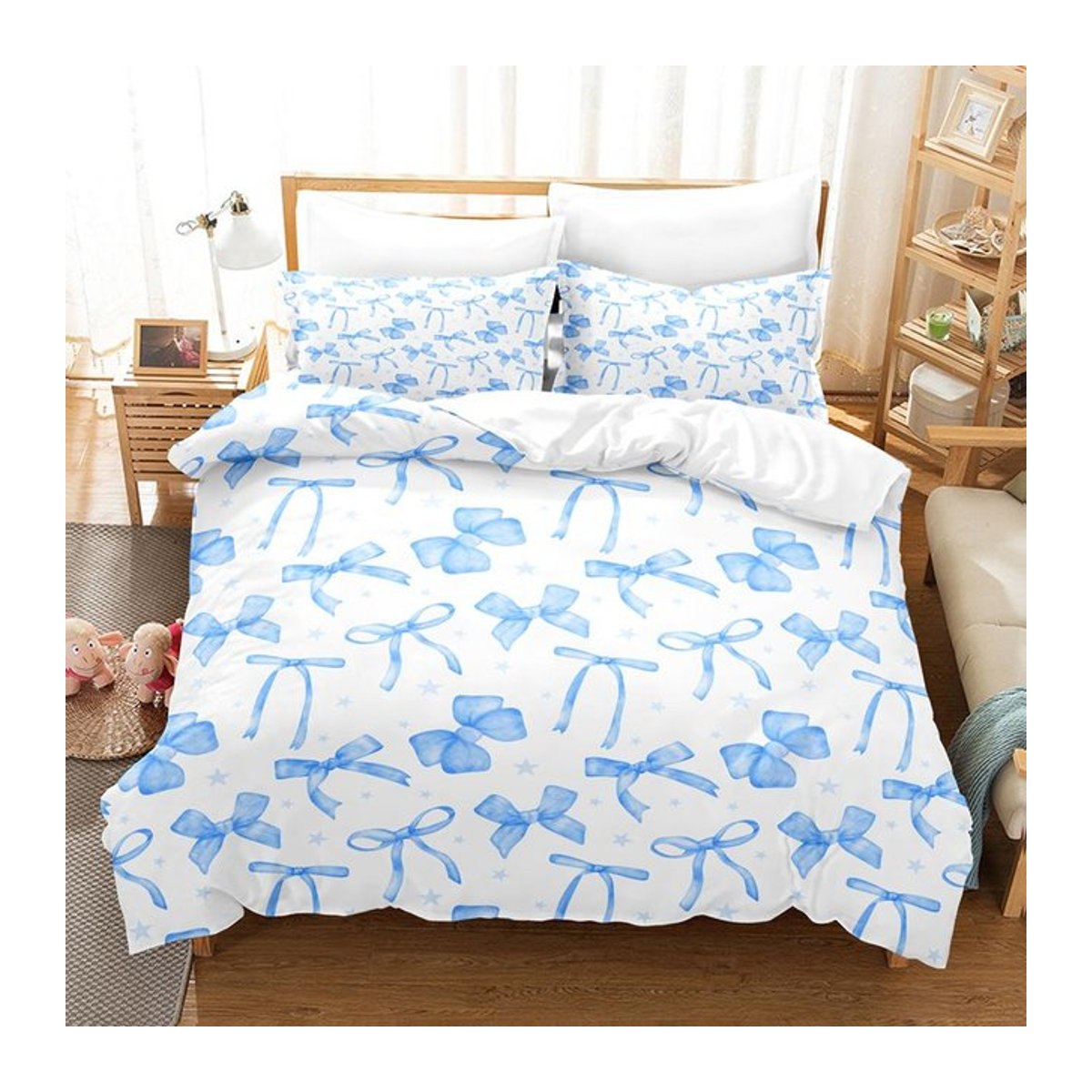 JMG Household Supplies Bettwäscheset mit Schleifen-Design in Weiß, weich und hautfreundlich, US Twin B/H: 172 x 218 cm - Bild 1