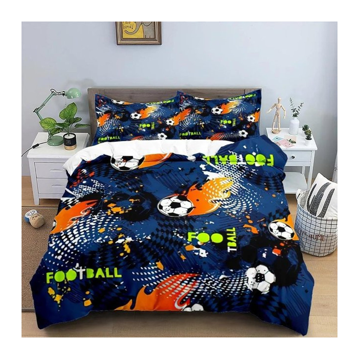 JMG Household Supplies Fußball 3D Bettwäscheset in Blau mit Bettbezug und Kissenbezügen, B/H: 240 x 210 cm - Bild 1