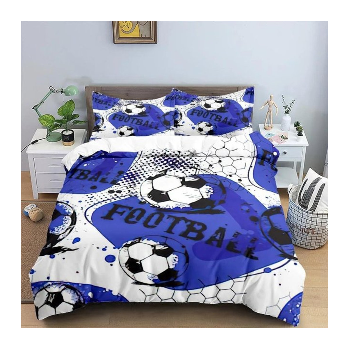 JMG Household Supplies Fußball 3D Bettwäscheset in Blau mit Bettbezug und Kissenbezügen - Bild 1