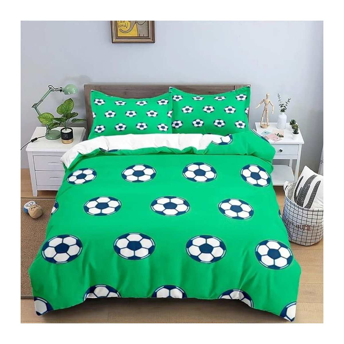 JMG Household Supplies Fußball 3D Bettwäscheset in Grün mit Bettbezug und Kissenbezügen, B/H: 140 x 210 cm - Bild 1