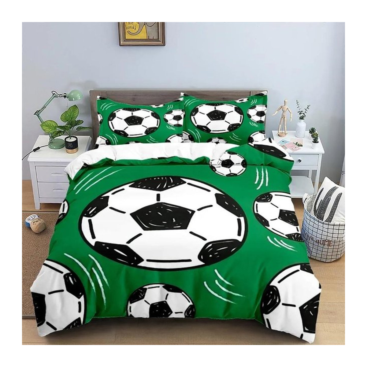 JMG Household Supplies Fußball 3D Bettwäscheset mit Bettbezug und Kissenbezügen in Grün, B/H: 135 x 200 cm - Bild 1