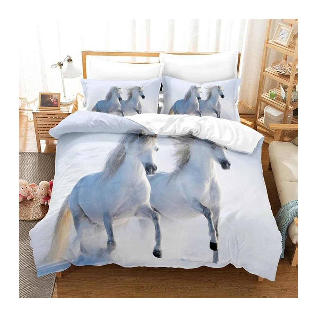 JMG Household Supplies Pferde Bettwäsche Set 3D Anime Design in Weiß, 2-teilig, B/H: 140 x 210 cm - Bild 1