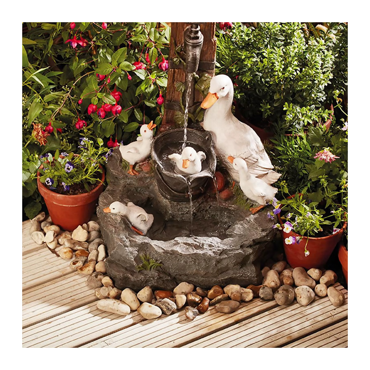 JOCESTYLE Gartenornament Ente aus Kunstharz in Weiß für Landschaftsbau und Outdoor-Dekoration - Bild 2