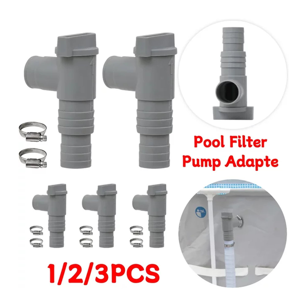 JOCESTYLE PVC-Pool Ein- und Auslass-Adapter mit 32 mm Kolbenventil in Grau - Bild 1