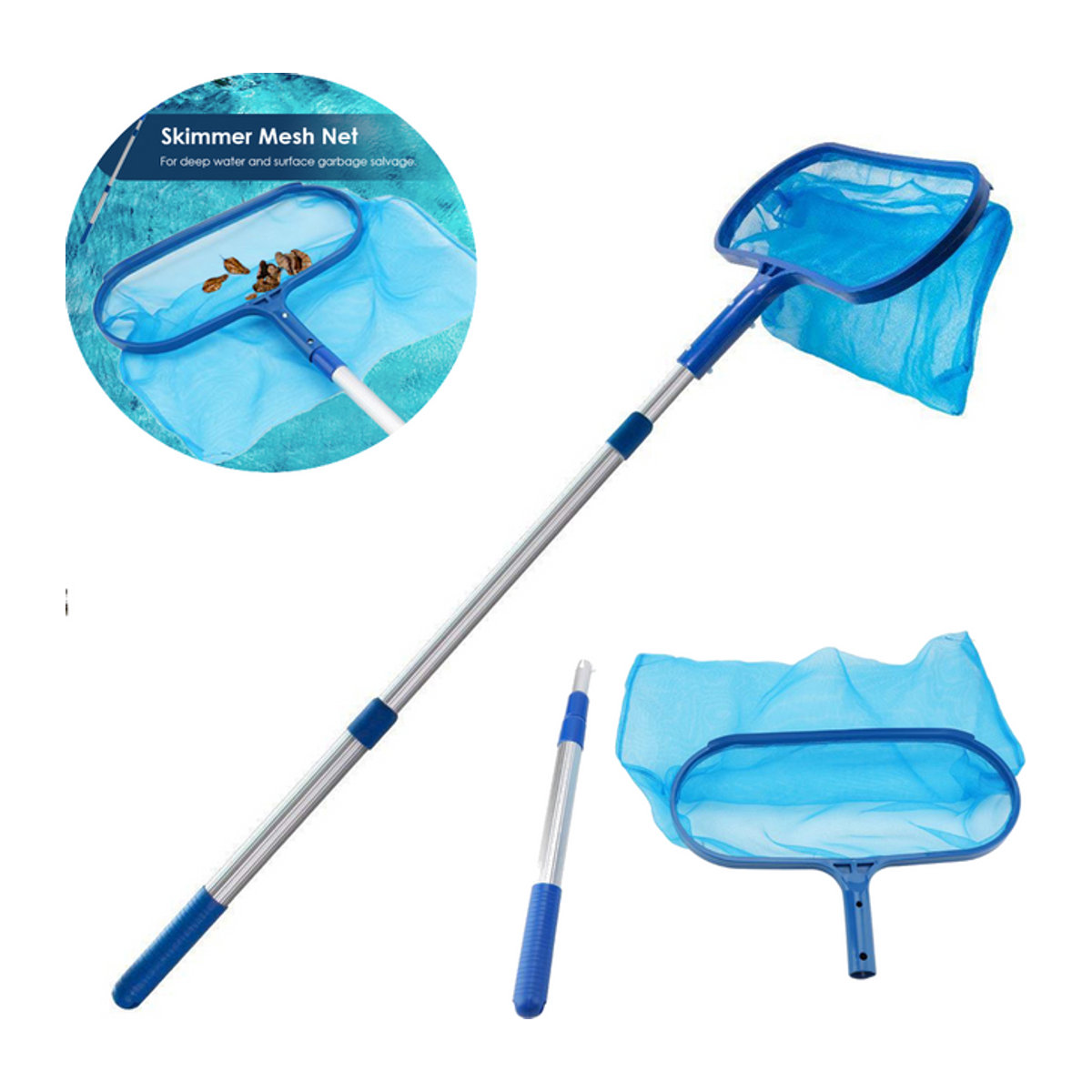 JOCESTYLE Schwimmbad-Skimmer-Netz mit tiefem Beutel in Blau zur Reinigung von Pool und Teich, kompatibel mit Teleskopstangen - Bild 1