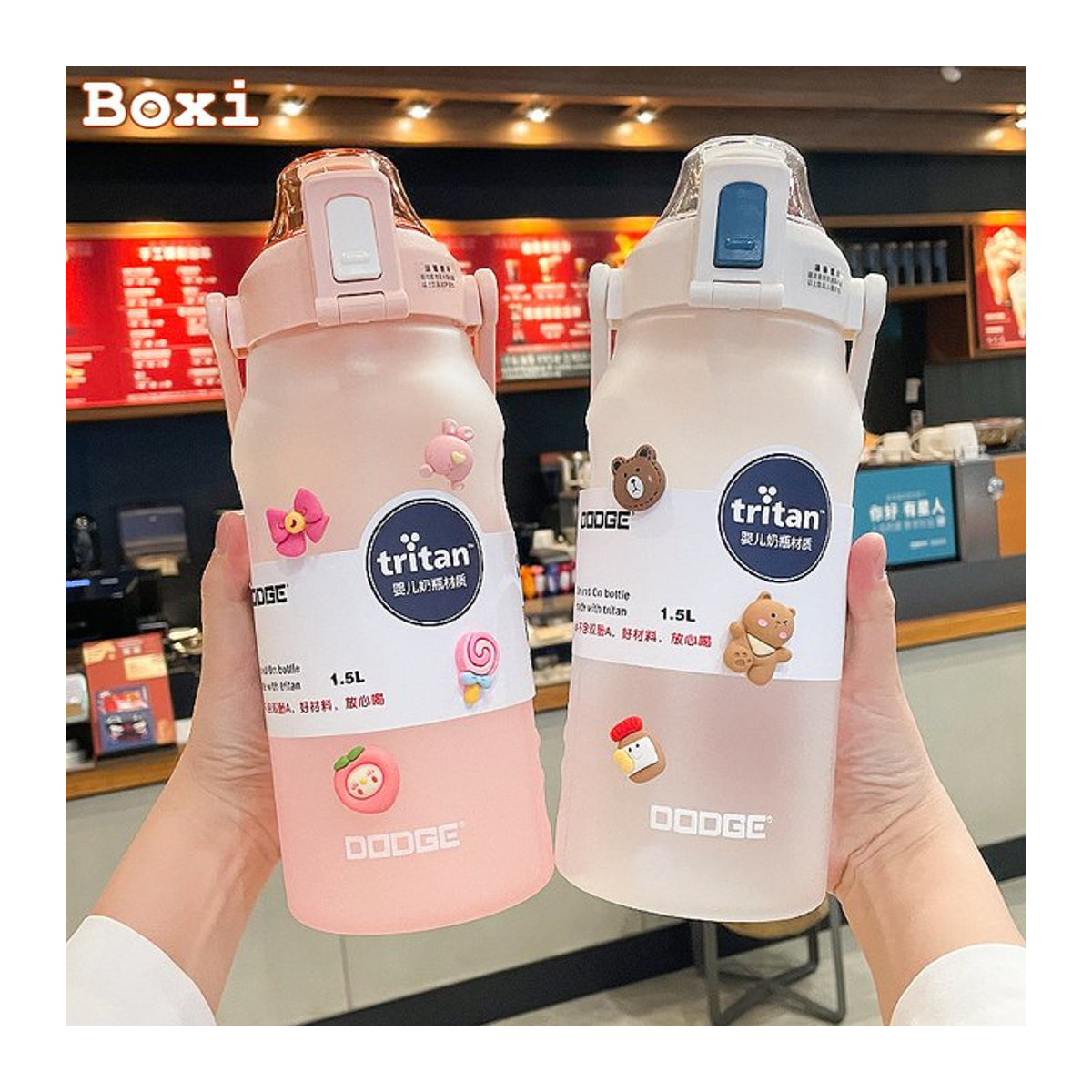 JONBT Tritan Wasserflasche mit Zeitmarker und Matt Gradienten Design, BPA-frei, Schwarz oder Rosa, 1500 ml oder 2000 ml - Bild 1