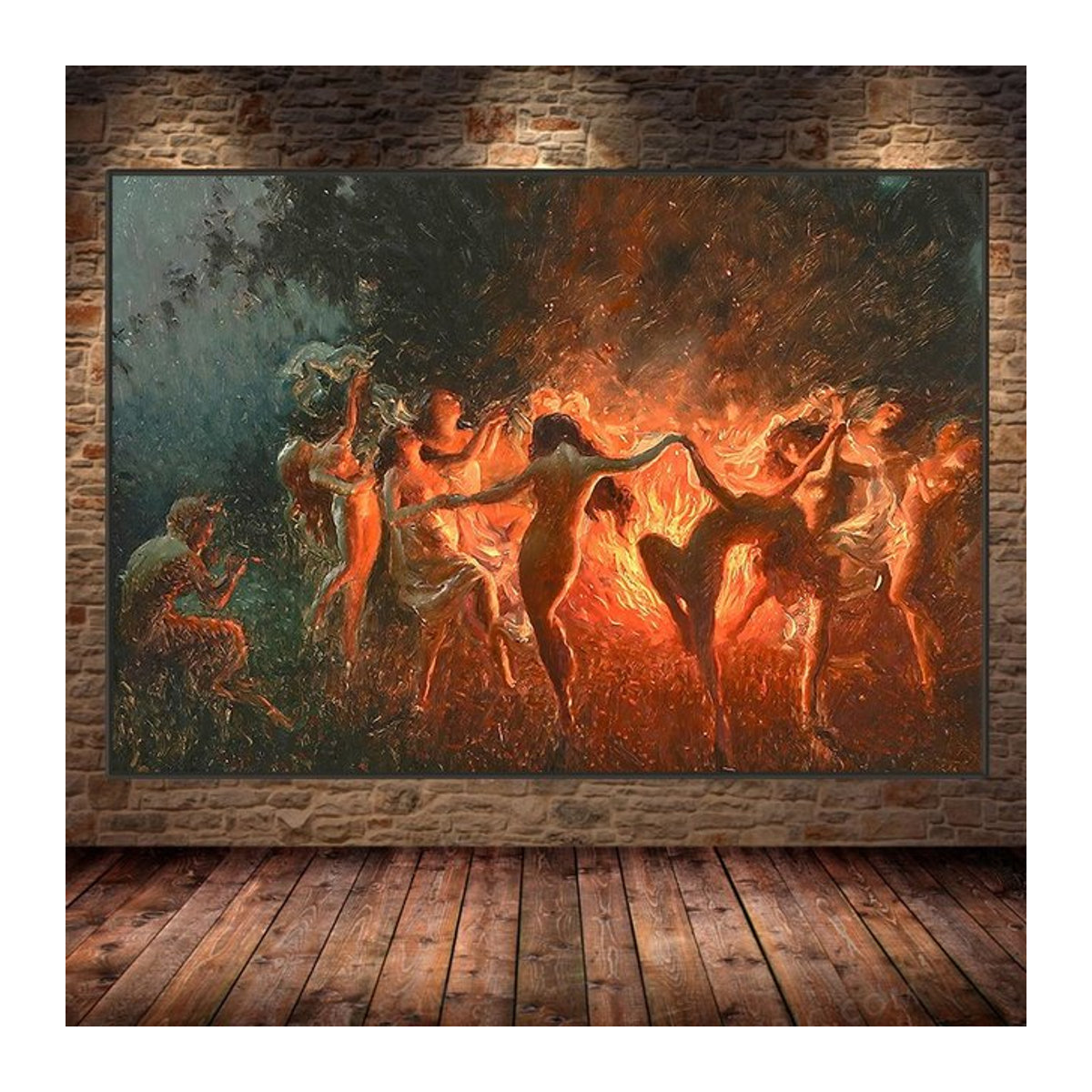 Joseph Tomanek Leinwandgemälde Hexen Nymphe Feuertanz Vintage Wandbild Mehrfarbig - Bild 1